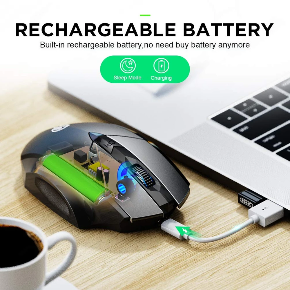 Rechargeable Bluetooth Compatible Mouse 2.4G INPHIC PM6 Wireless Mouse Multimode Office Mute Support PC Laptop Tablet Smartphone - Image 6
