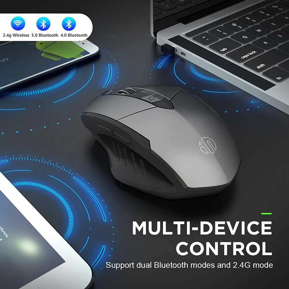 Rechargeable Bluetooth Compatible Mouse 2.4G INPHIC PM6 Wireless Mouse Multimode Office Mute Support PC Laptop Tablet Smartphone - Image 5