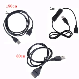 USB Cable Male to Female Switch ON OFF Cable Toggle LED Lamp Power 1M Line Black Electronics Date Converting