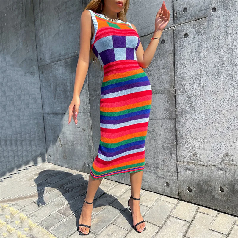 women's clothing autumn/winter new fashionable contrasting color Christmas sweater long slim fit wrapped buttocks knitted dress - Image 3