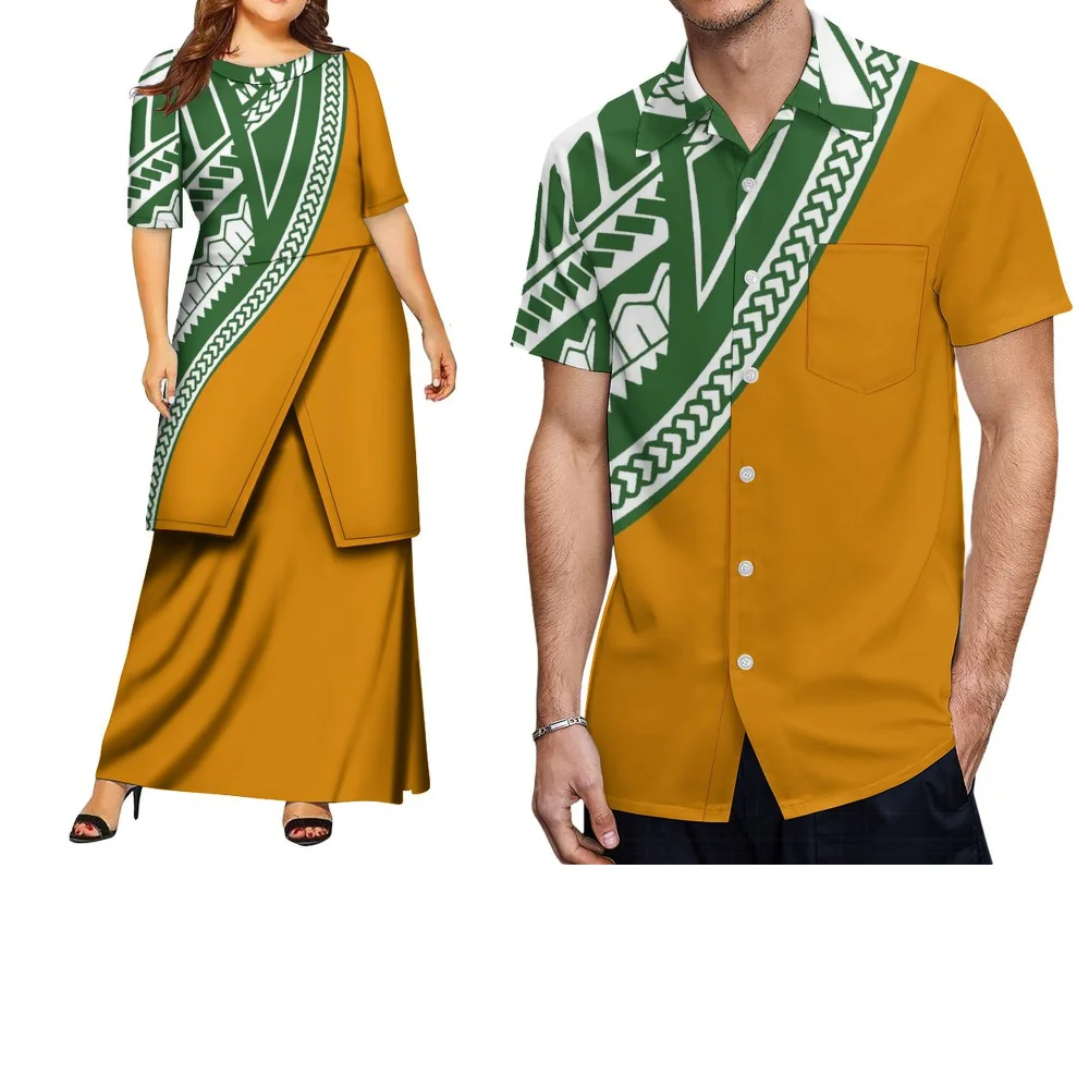 Summer Short-Sleeved Clothing Custom-Made Printed Style Polynesian Tribal Couple Pletasi Lady Dress Men'S Casual Top - Image 4