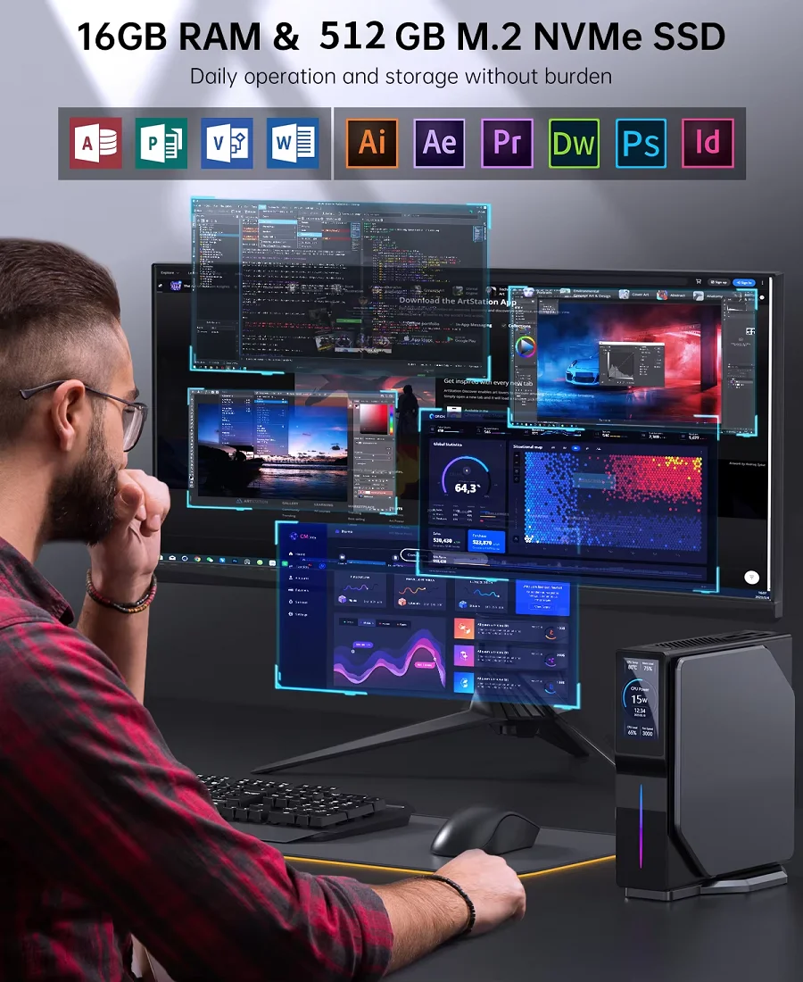 Intel 12th Gen Alder Lake N150 Mini PC M.2 NVMe SSD Mini Computer Gaming Computer LCD Screen Vertical Mini Tower - Image 5