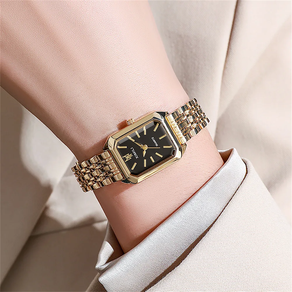 Women's Fashion Square Watches Gold Alloy Strap 2025 Luxury Ladies Quartz Wristwatches Qualities Female Roman Scale Clock - Image 4