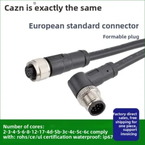 M12 Unshielded Formed Straight Elbow 3P4 Pin 5 Hole 8PIN17 Core IP67 Waterproof Connector Wire Harness 1 2 5M