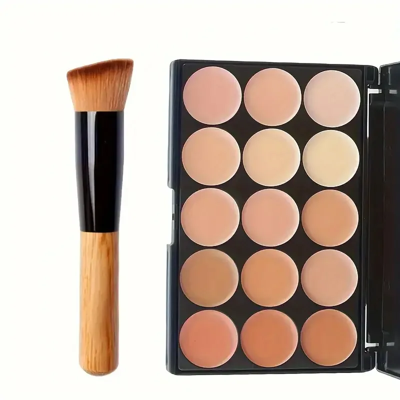 2pcs 15-color Professional Concealer with Brush,Face Makeup and Contouring Dark Circles Acne Mark Brightening Waterproof Sweat - Image 6