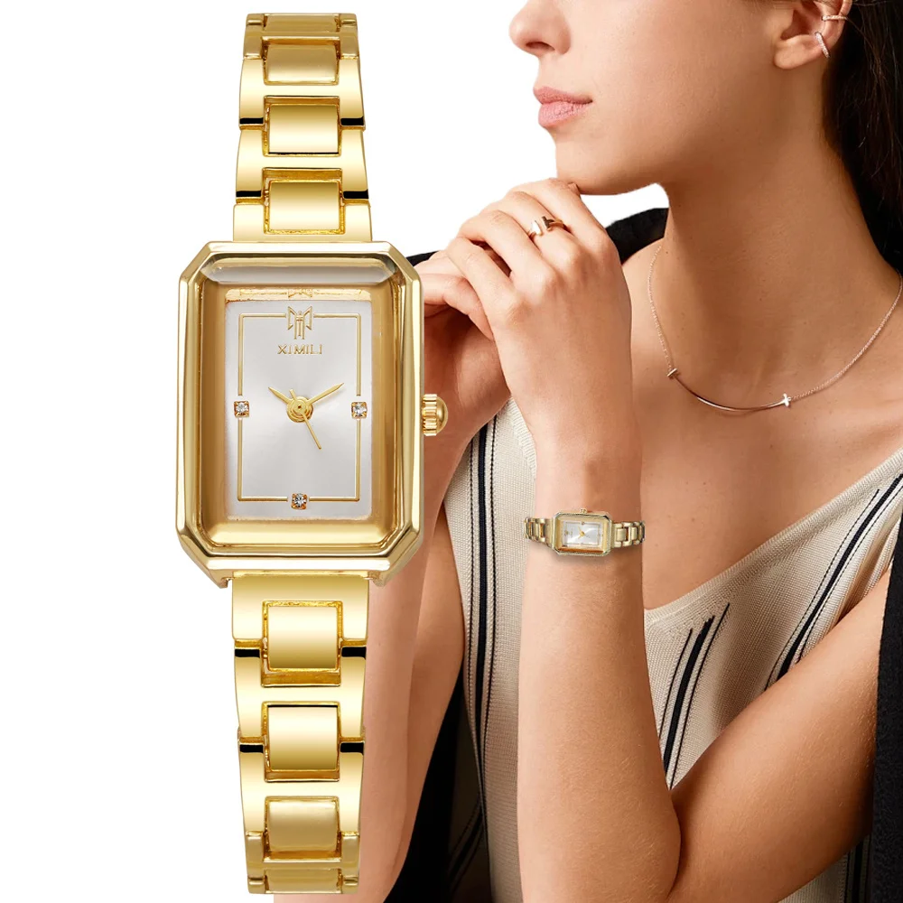 Ladies Simple Watch Fashion Rectangle Gold Quartz Watches Luxury Stainless Steel Waterproof Women's Dress Clock Gift Wristwatch