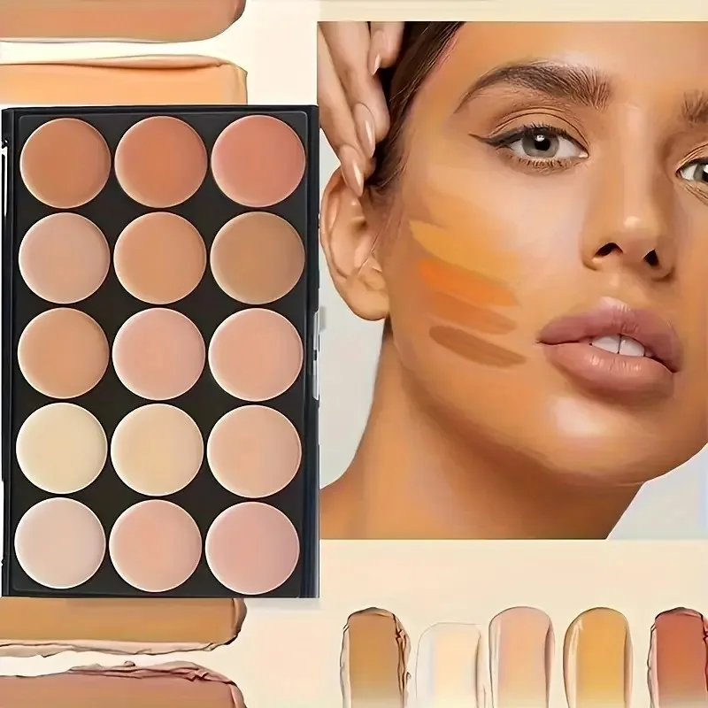 2pcs 15-color Professional Concealer with Brush,Face Makeup and Contouring Dark Circles Acne Mark Brightening Waterproof Sweat - Image 2