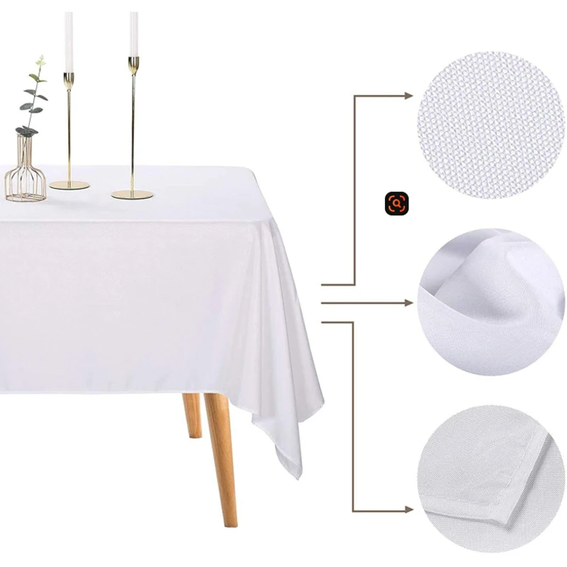READOR 12Pcs Rectangle Tablecloth Washable Polyester White Party Banquet Wedding Table Cloths for Events - Image 2