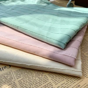 Matcha Green Striped Linen Like Fabric Fresh Style Jacquard Cut Flower Drape for Womens Short Sleeve Shirt Wholesale Clothing