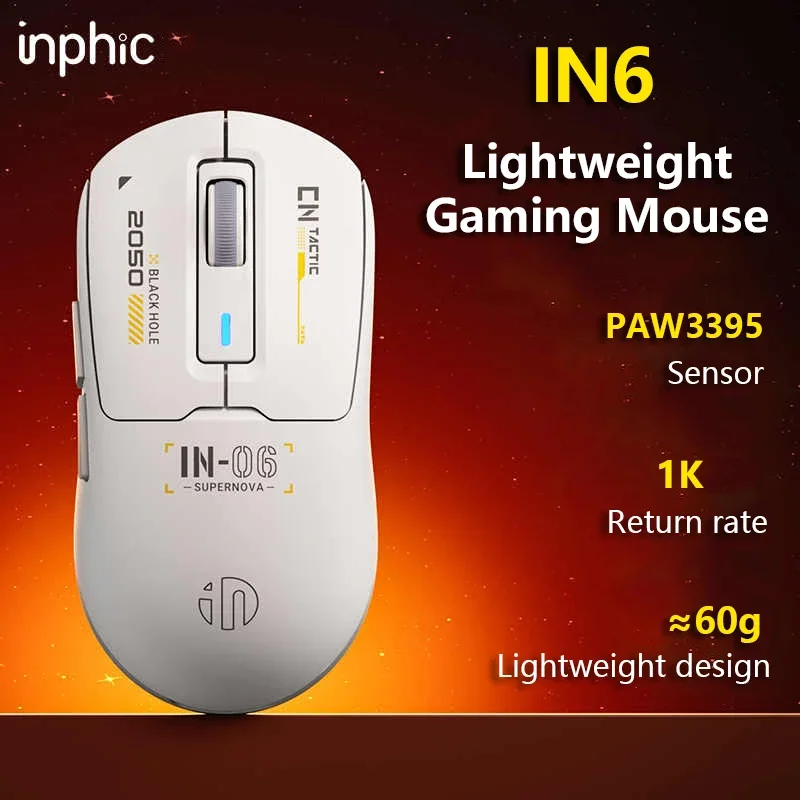 INPHIC IN6 Wired/Bluetooth/Wireless Mouse PAW3395 60g Lightweight Three-mode Ergonomic Macro Gaming Mouse for PC Laptops Gifts - Image 2