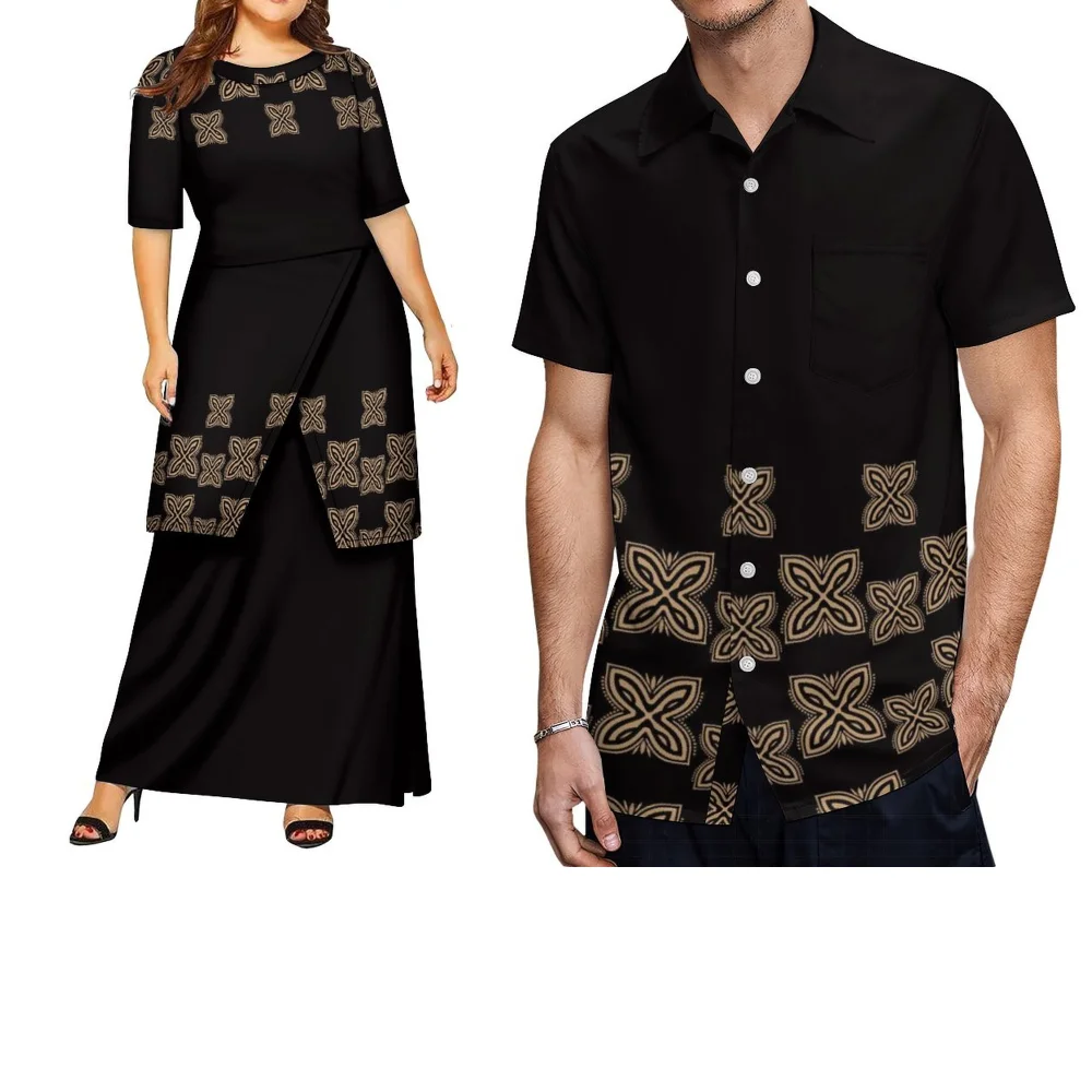 Summer Short-Sleeved Clothing Custom-Made Printed Style Polynesian Tribal Couple Pletasi Lady Dress Men'S Casual Top - Image 7