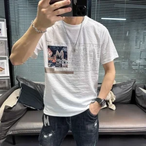 Print O Neck Top Breathable T Shirt for Men Fashion Ordinary Summer Korean Clothing Y2k Wholesale Vintage Kpop Man Tee Shirts