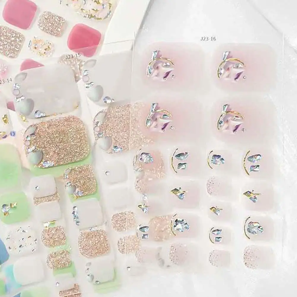 22 Tips/sheet Women Girls Full Cover Self-adhesive Waterproof Toe Nail Stickers Beauty & Health False Nails Stripe Self-adhesive - Image 3