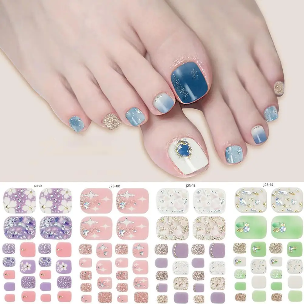22 Tips/sheet Women Girls Full Cover Self-adhesive Waterproof Toe Nail Stickers Beauty & Health False Nails Stripe Self-adhesive - Image 2