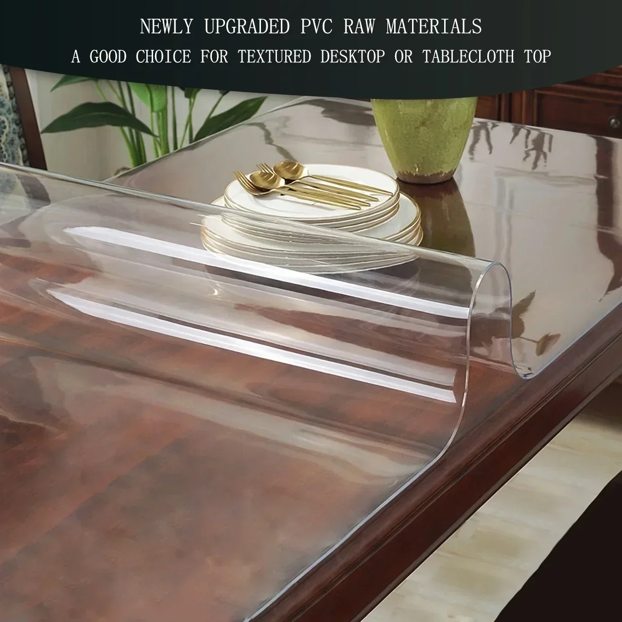 PVC transparent tablecloth with a thickness, heat-resistant, waterproof, and oil resistant dining table mat, 1pc - Image 3