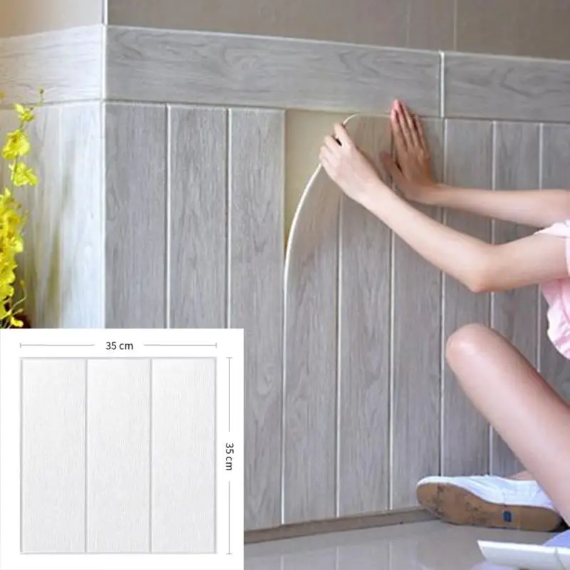 3D Self-Adhesive Wall Sticker Wood Grain Stickers Waterproof Kitchen Bedroom Decoration Wallpaper For Live Room Home Improvement