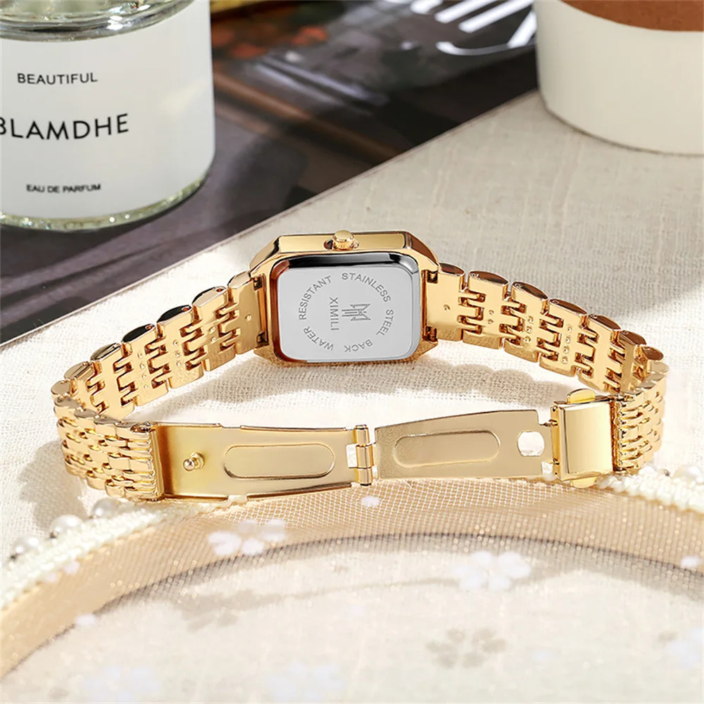 Women's Fashion Square Watches Gold Alloy Strap 2025 Luxury Ladies Quartz Wristwatches Qualities Female Roman Scale Clock - Image 6