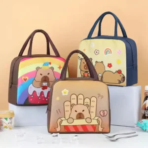 Cartoon Capybara Lunch Bag Insulated Food Container Portable Thermal Bento Box Bag Kids School Picnic Food Pouch