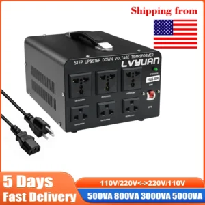 LVYUAN Voltage Converter Transformer 500VA-5000VA Heavy Duty Step Up/Down Transformer with US&EU Outlet 5V USB Port CE Certified
