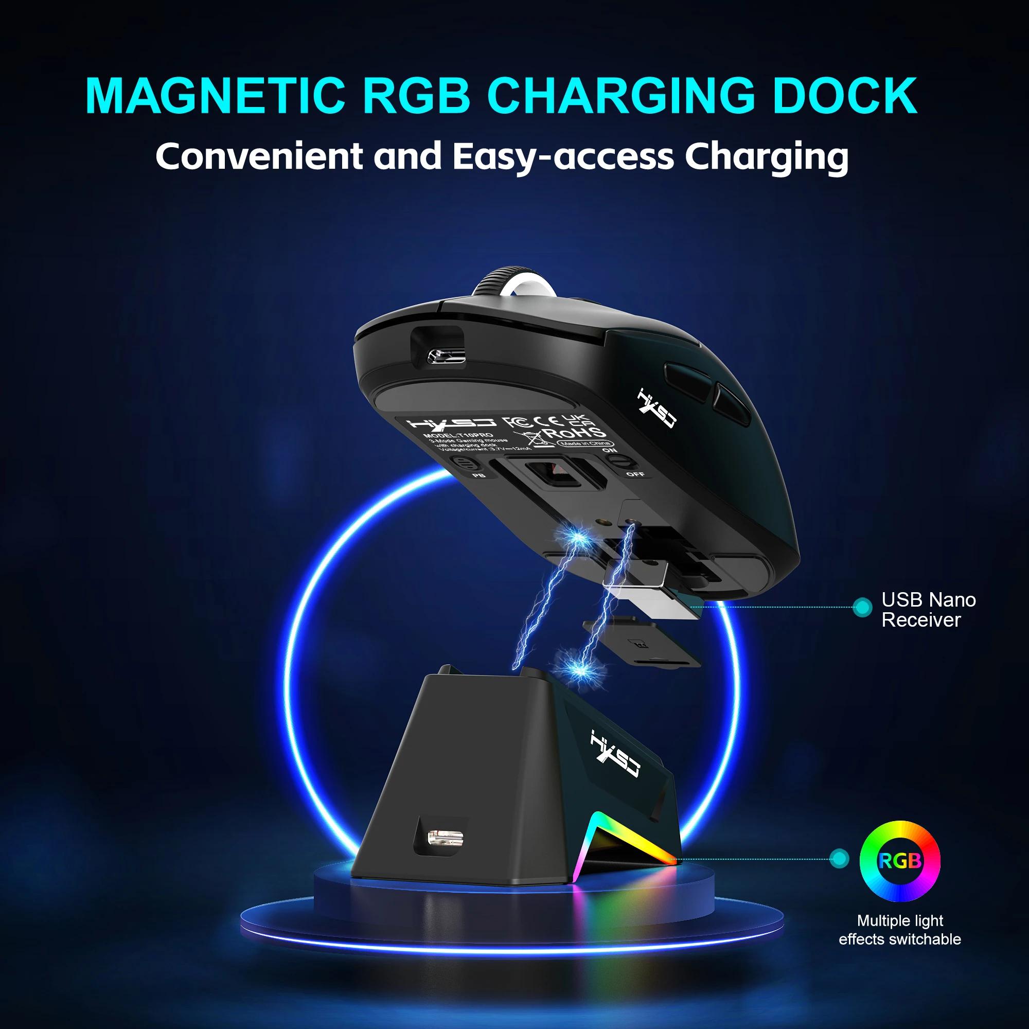 3 Modes 2.4G USB Bluetooth Wireless Wired 12000DPI Mouse PC Accessories Macro Programming With RGB Lights Magnetic Charging Dock - Image 4