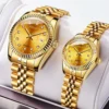 Watches for Women Simple Casual Student Fashion Quartz Diamond-Encrusted Steel Band Calendar Gold Set Men's Watch Couple