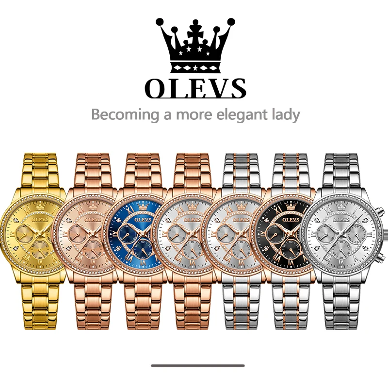 OLEVS Women's Watches Top Brand Luxury Original Quartz Watch for Ladies Chronograph Waterproof Luminous Rhinestone Dial 24 Hour - Image 6