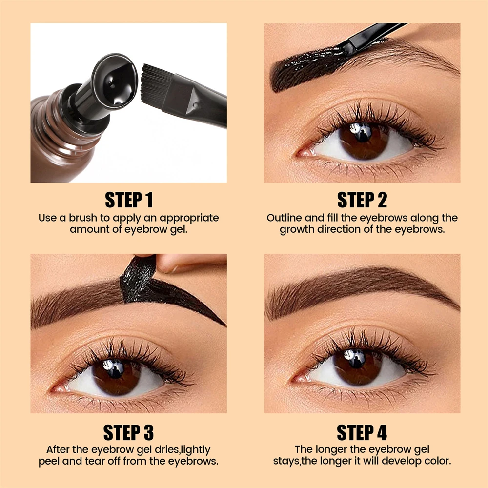 Tear-Off Eyebrow Gel And Brush Combined Long-Lasting Intense Color Sweat-Resistant Semi-permanent Peeling Brow Tint Eye Makeup - Image 6