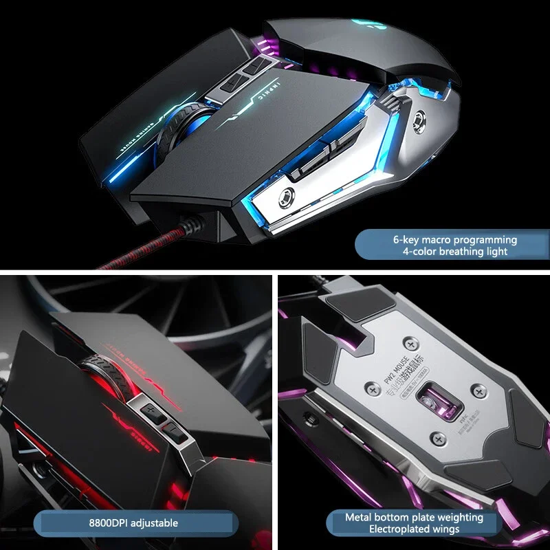 Inphic W2 Silent Gaming Mouse USB Wired Mouse Gamer Mechanical Metal Style Suitable For Laptop Computers And Desktop Home office - Image 2