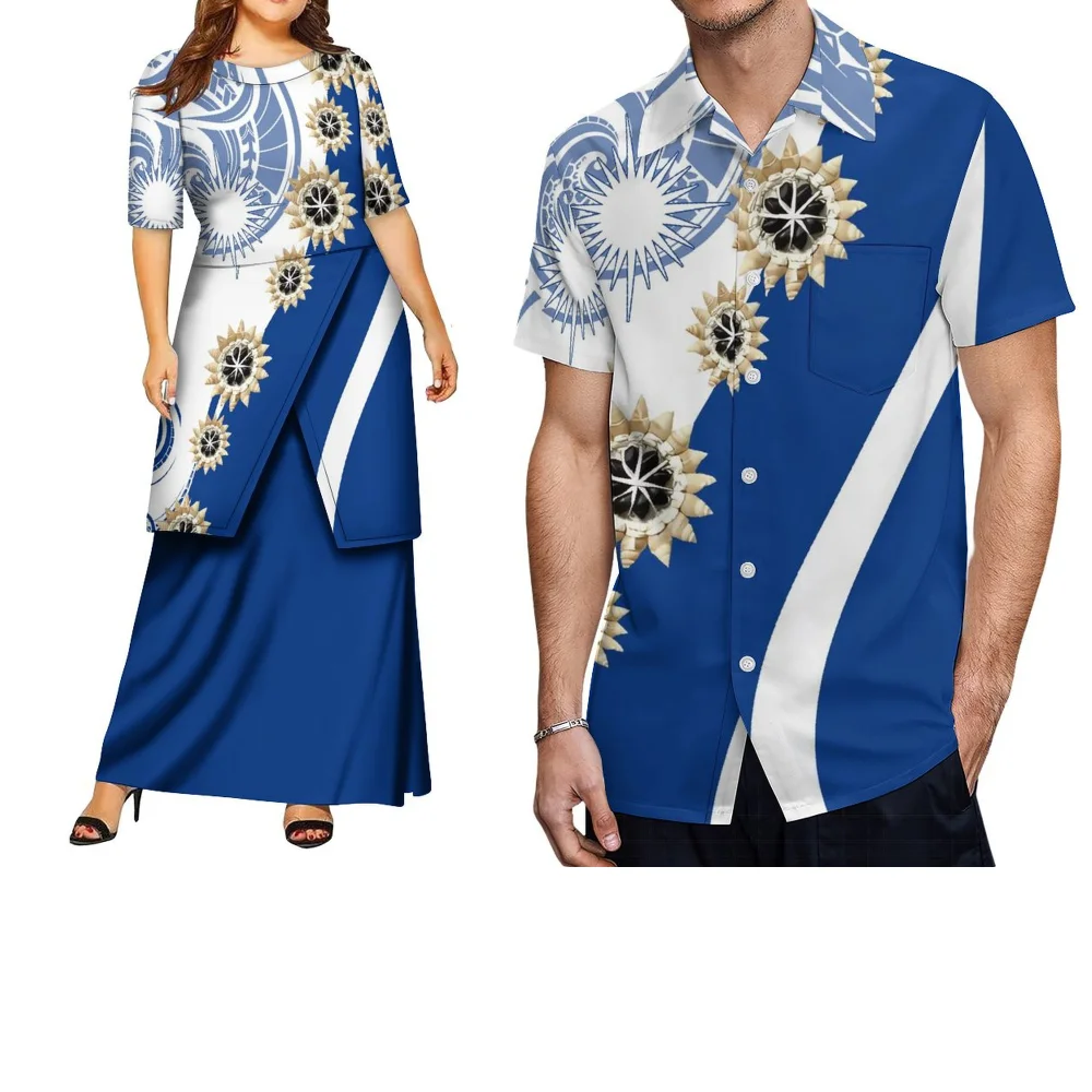 Summer Short-Sleeved Clothing Custom-Made Printed Style Polynesian Tribal Couple Pletasi Lady Dress Men'S Casual Top - Image 2
