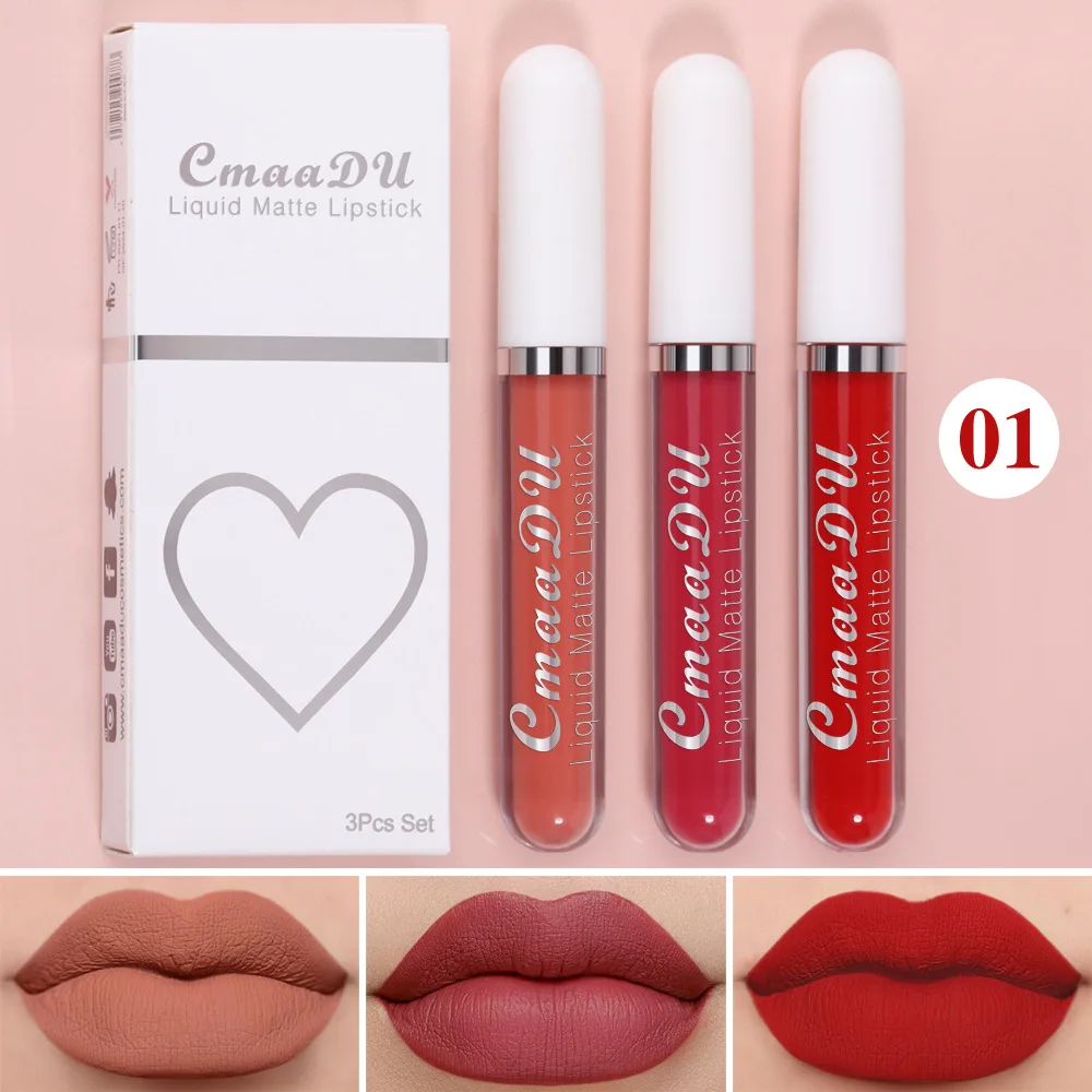 3Pcs/set Matte Velvet Lip Gloss Waterproof Long-lasting Liquid Lipstick Cosmetic Beauty Keep 24 Hours Makeup maquillages - Image 3