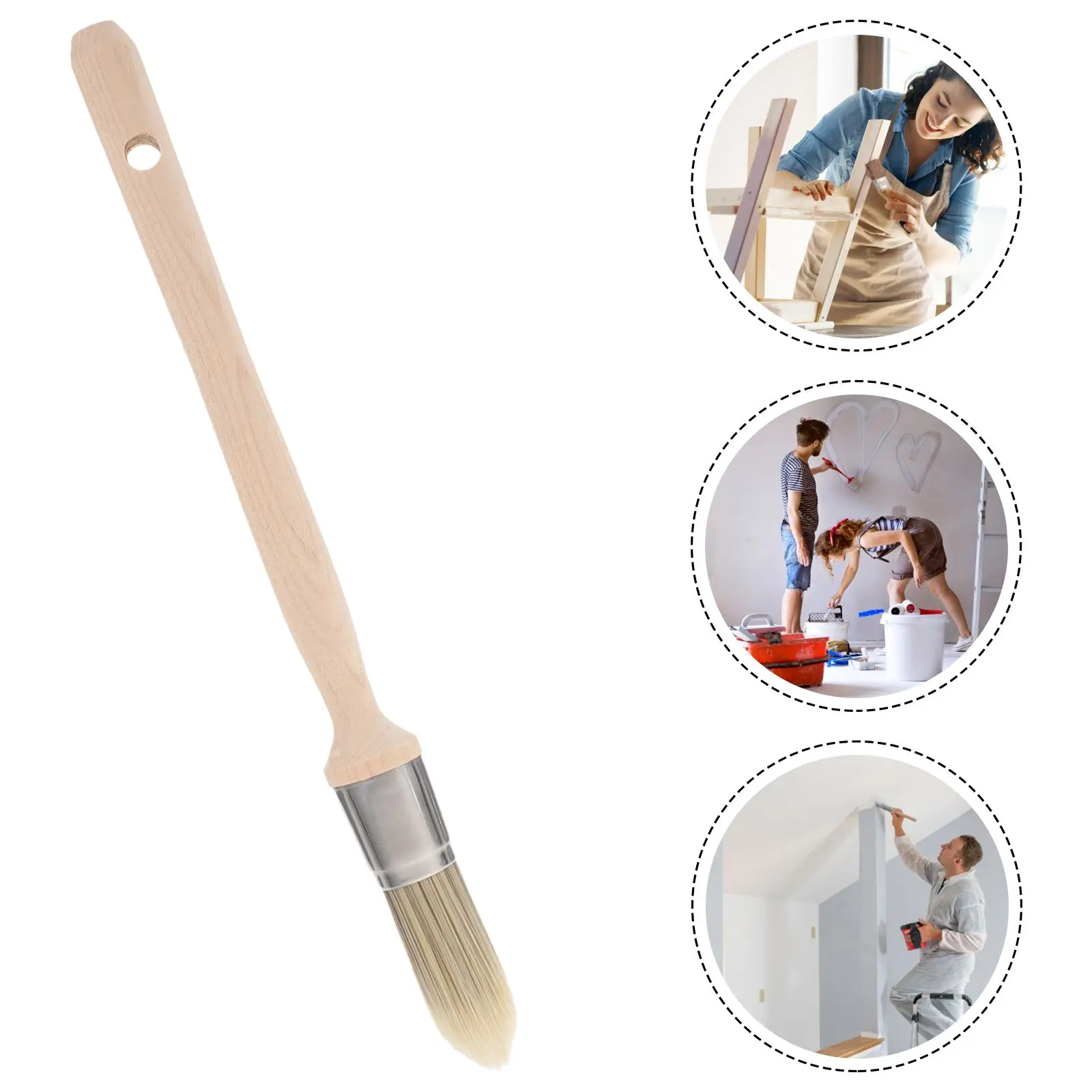 18# Wood Handle Paint Brush Tapered Filament Long Handle For Furniture Home Improvement Corner Cleaning Accessories - Image 3