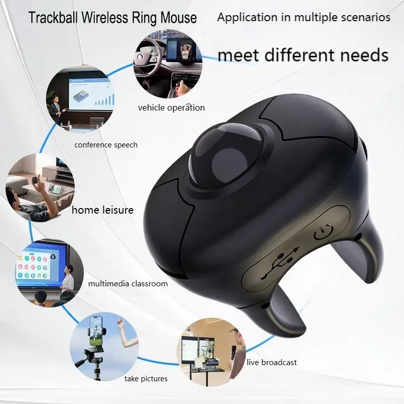 Wireless Trackball Ring Mouse 2.4G Bluetooth Dual Mode Tiktok YouTube E-Book PPT Speech Mini Air Mouse For iOS Tablet Windows