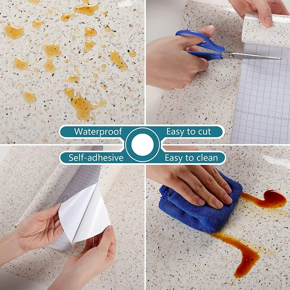 Waterproof Oil-Proof Beige Marble Wallpaper Contact Paper PVC Self Adhesive Bathroom Kitchen Glossy Countertop Home Improvement - Image 2