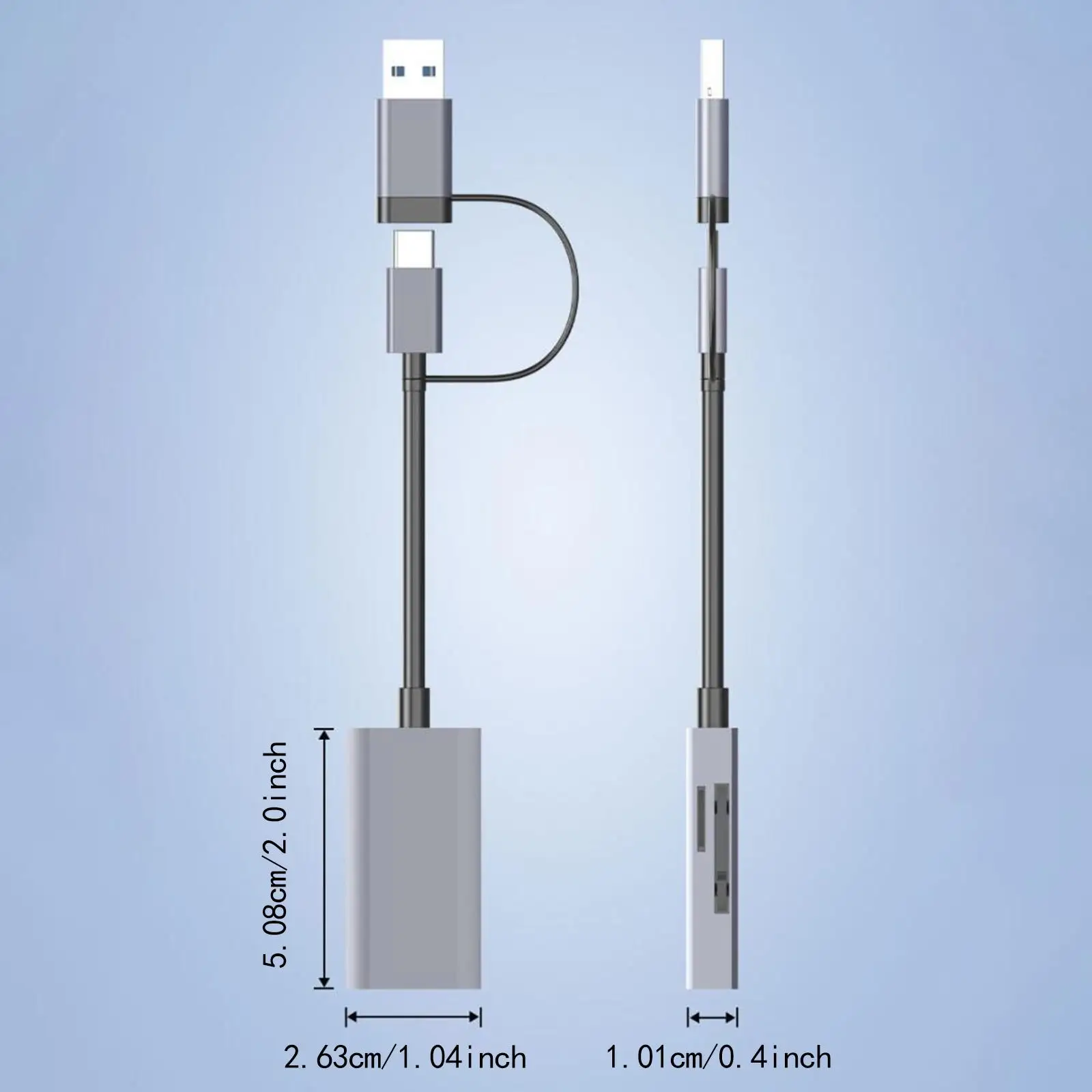 4 in 1 Card Reader Electronics Accessory Multifunctional Double Interface Replacement Plug and Play USB C, USB 3.0, SD, TF Gray 4 in 1 Card Reader Electronics Accessory Multifunctional Double Interface Replacement Plug and Play USB C, USB 3.0, SD, TF Gray