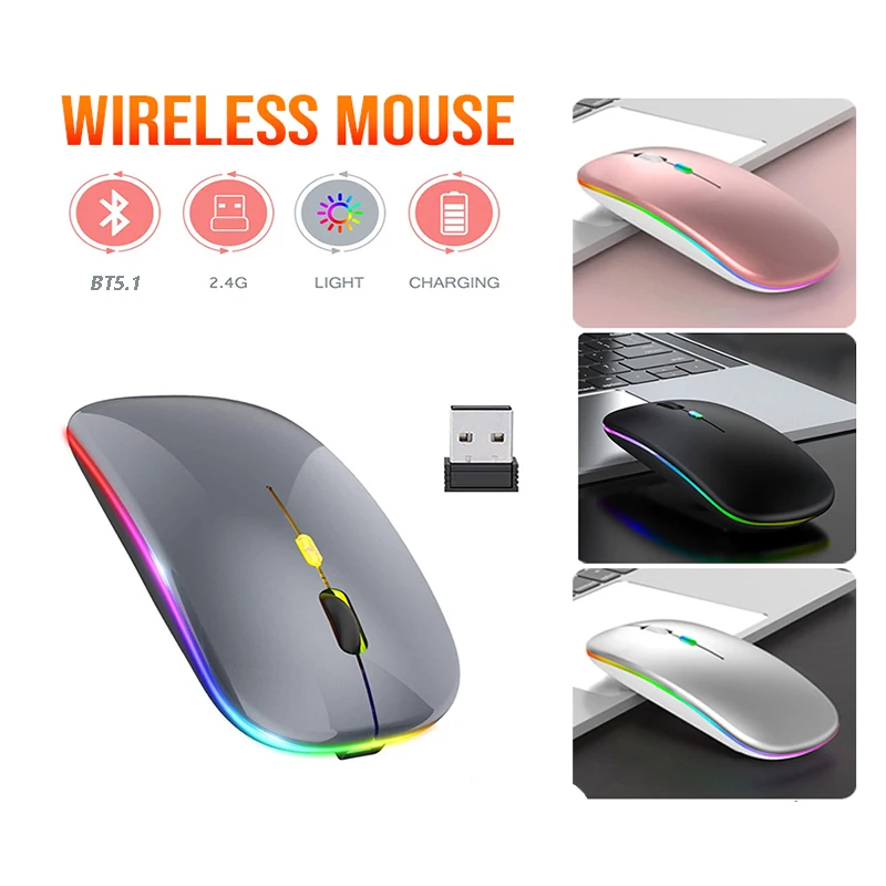 Wireless Bluetooth Mouse Rechargeable 2.4GHz Dual Mode Gaming Mice For Macbook Android Keyboard Laptop PC Computer Tablet Office - Image 2