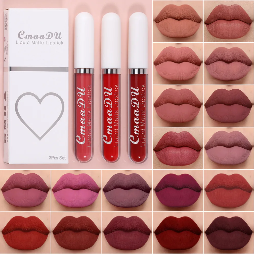 3Pcs/set Matte Velvet Lip Gloss Waterproof Long-lasting Liquid Lipstick Cosmetic Beauty Keep 24 Hours Makeup maquillages - Image 2
