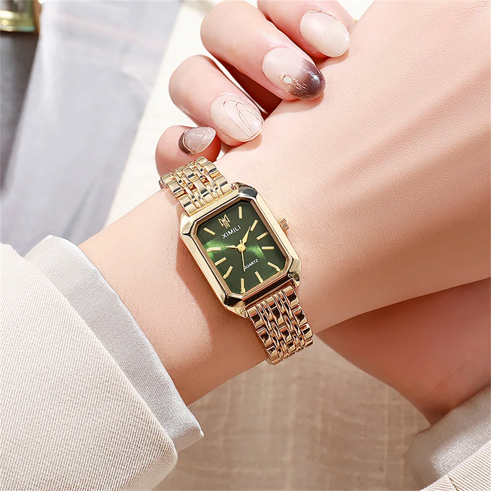 Women's Fashion Square Watches Gold Alloy Strap 2025 Luxury Ladies Quartz Wristwatches Qualities Female Roman Scale Clock - Image 2