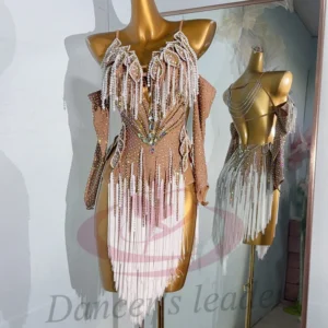 Latin Dance Adult Children'S Dress AB Stone High-End Custom Desert Color Suspender Tango Women'S Professional Clothing