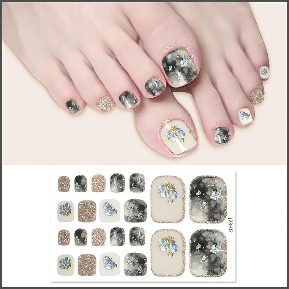 22 Tips/sheet Women Girls Full Cover Self-adhesive Waterproof Toe Nail Stickers Beauty & Health False Nails Stripe Self-adhesive - Image 6