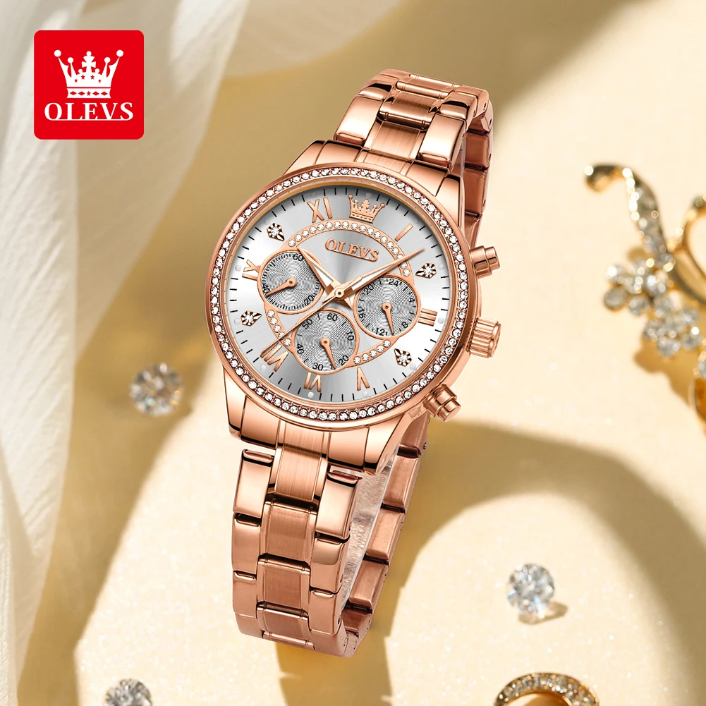 OLEVS Women's Watches Top Brand Luxury Original Quartz Watch for Ladies Chronograph Waterproof Luminous Rhinestone Dial 24 Hour - Image 5