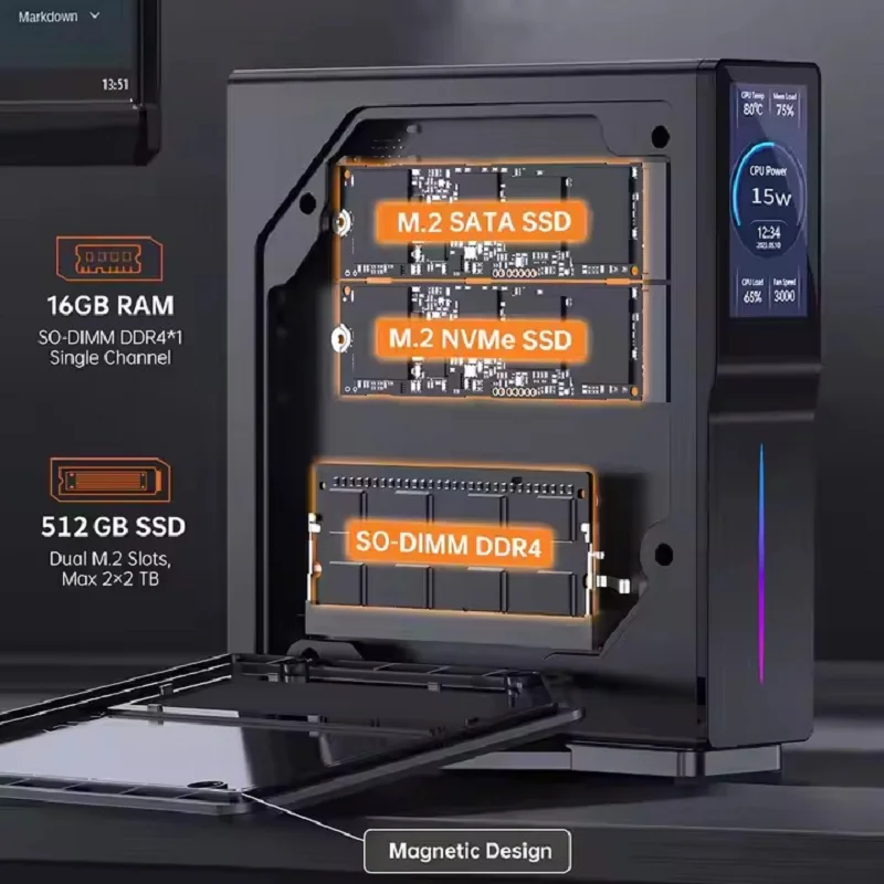 Intel 12th Gen Alder Lake N150 Mini PC M.2 NVMe SSD Mini Computer Gaming Computer LCD Screen Vertical Mini Tower - Image 4