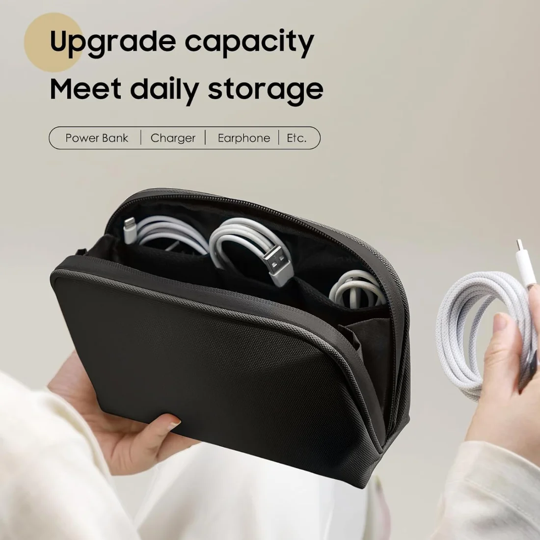 Travel Electronics Organizer Power Bank Pouch Electronics Gadgets Accessorie Case for USB Cable Cords,Hard Drives Storage Bag - Image 2