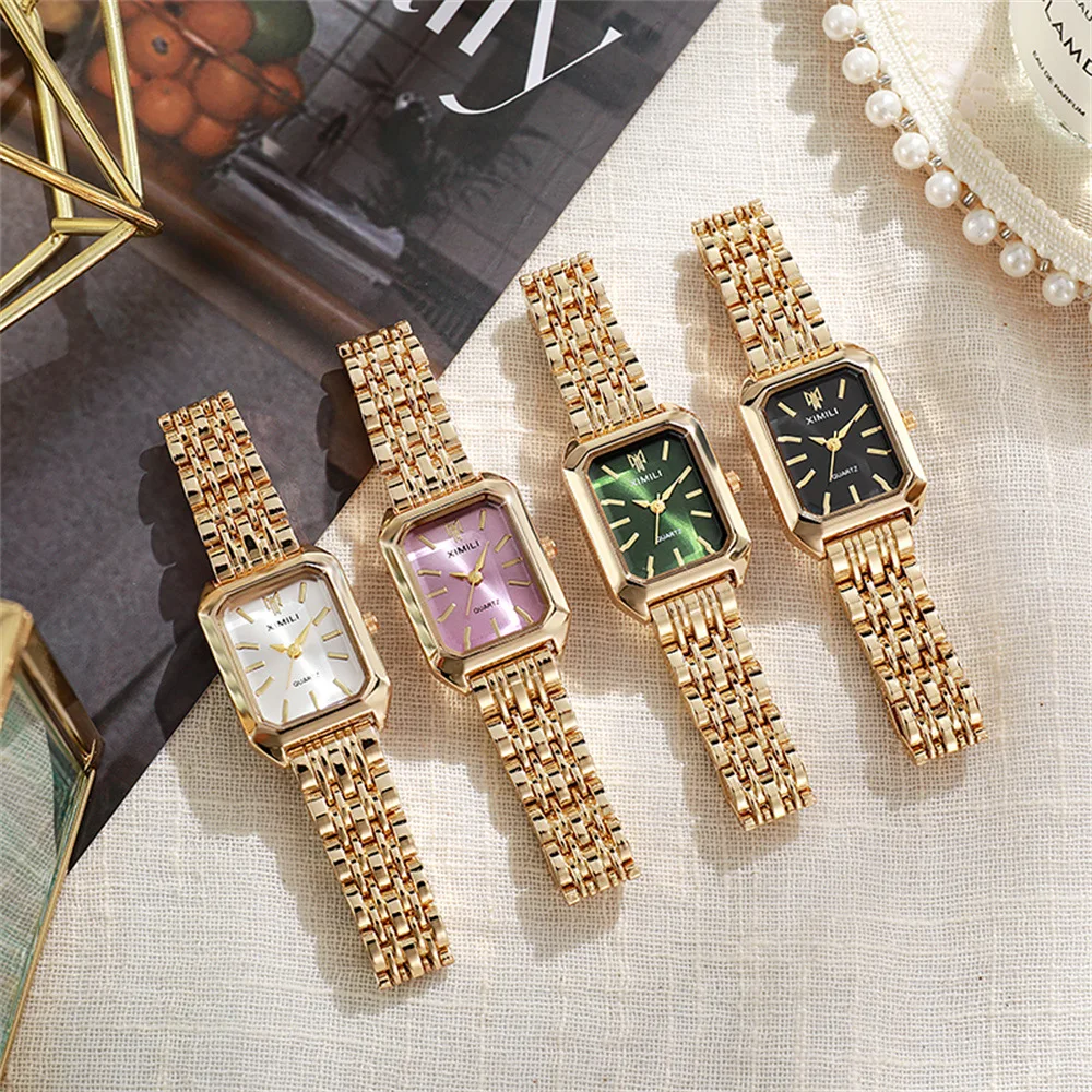 Women's Fashion Square Watches Gold Alloy Strap 2025 Luxury Ladies Quartz Wristwatches Qualities Female Roman Scale Clock - Image 5
