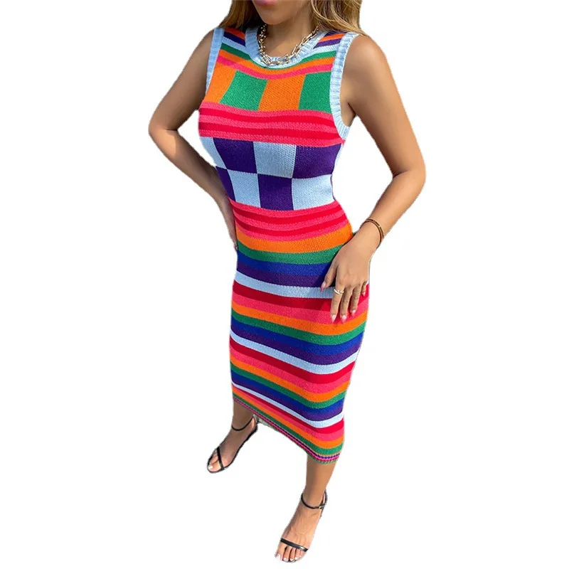 women's clothing autumn/winter new fashionable contrasting color Christmas sweater long slim fit wrapped buttocks knitted dress - Image 5