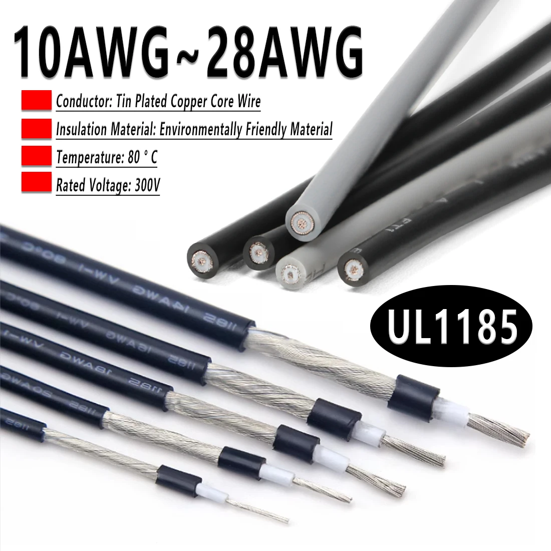 1/5M UL1185 PVC Shielded Cable 28 26 24 22 20 18 16 14 12 10 AWG Channel Audio Single Core Electronic Copper Shielding Wires