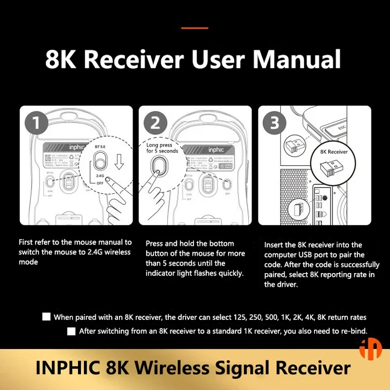 INPHIC IN6 Wired/Bluetooth/Wireless Mouse PAW3395 60g Lightweight Three-mode Ergonomic Macro Gaming Mouse for PC Laptops Gifts - Image 6