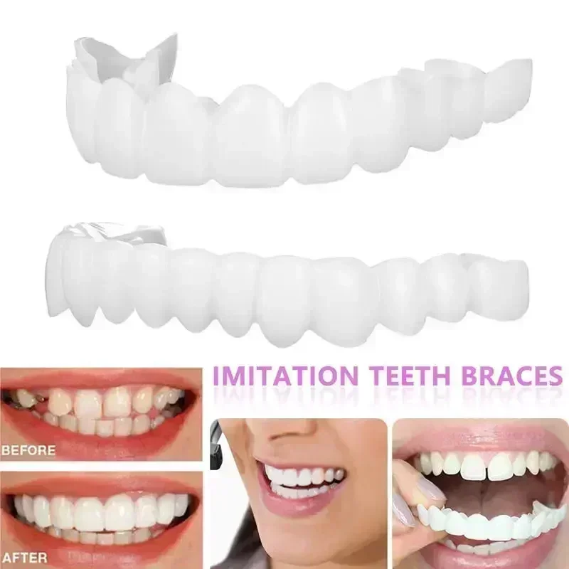 Perfect Fit Teeth Whitening Fake Tooth Cover Snap on Silicone Smile Veneers Teeth Upper Beauty Tool Reusable Cosmetic Teeth