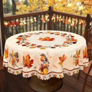 1Pc Fall Tablecloth with Maple Leaf Patterns, Vintage Rectangular Round Table Cover, Autumn Decor Suitable for Thanksgiving Day
