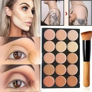 2pcs 15-color Professional Concealer with Brush,Face Makeup and Contouring Dark Circles Acne Mark Brightening Waterproof Sweat
