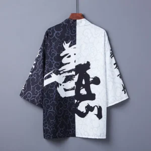 Japanese Style National Fashion Good and Evil Printed Haori Cardigan Chinese Style Summer Vintage Kimono Robe Sun Protection Clo